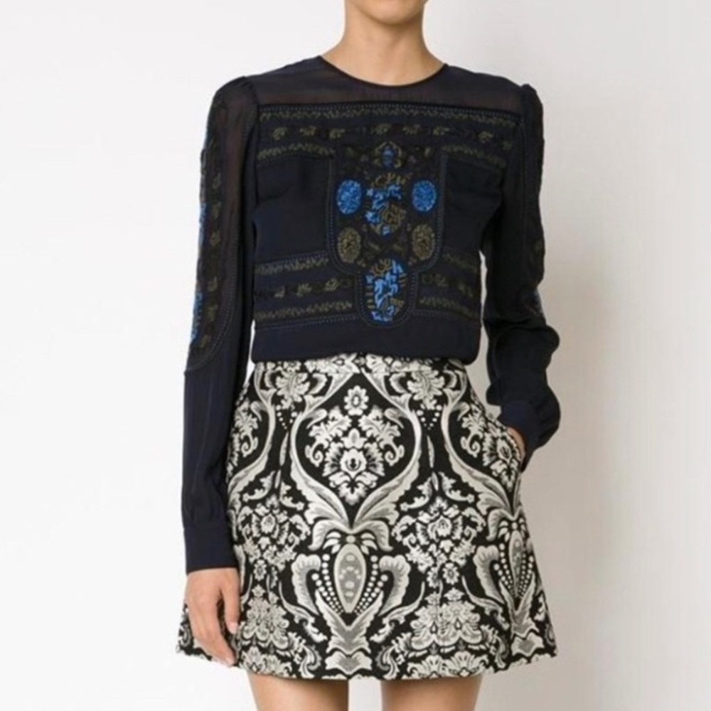 Veronica Beard Tobi Silk Embroidered blouse sz 2